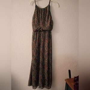 Tacera Multicolor Lined Paisley Halter Dress PS